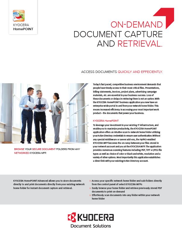 Kyocera Software Capture And Distribution Homepoint Advanced Data Sheet Thumb, Automated Office Equipment, Kyocera, KIP, Office Furniture, MD, Maryland, COpier, Printer, MFP