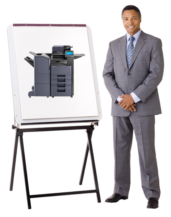 Taskalfa Working Businessman Easel Training Kyocera, Automated Office Equipment, Kyocera, KIP, Office Furniture, MD, Maryland, COpier, Printer, MFP